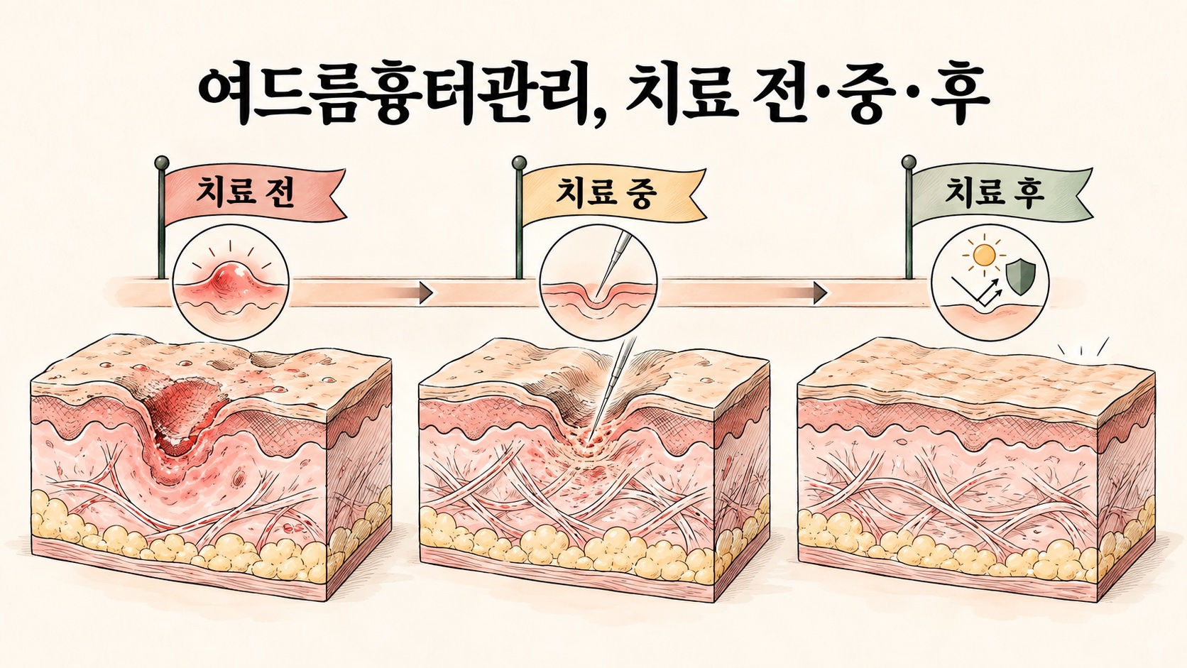 여드름흉터관리 치료 전·중·후 세 시기 흐름