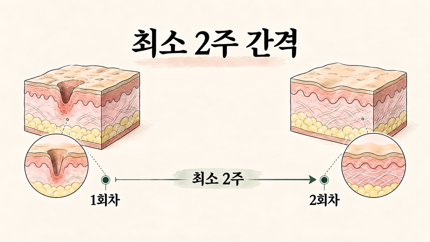 1회차와 2회차 사이 최소 2주 재생 기간을 표시한 회차 타임라인
